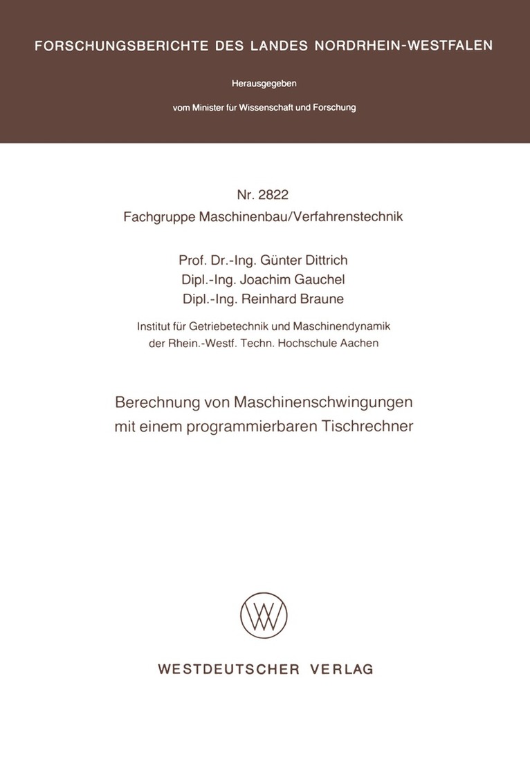 Günter Dittrich - Berechnung von Maschinenschwingungen mit einem programmierbaren Tischrechner, Häftad