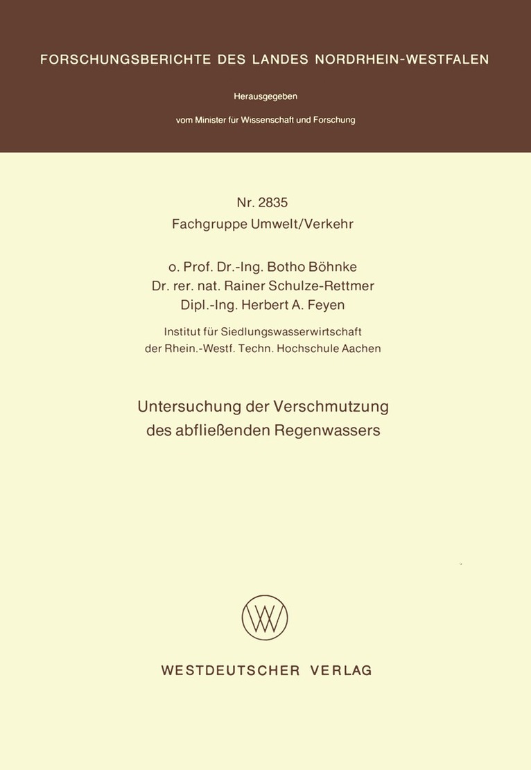 Botho Böhnke - Untersuchung der Verschmutzung des abfließenden Regenwassers, Häftad