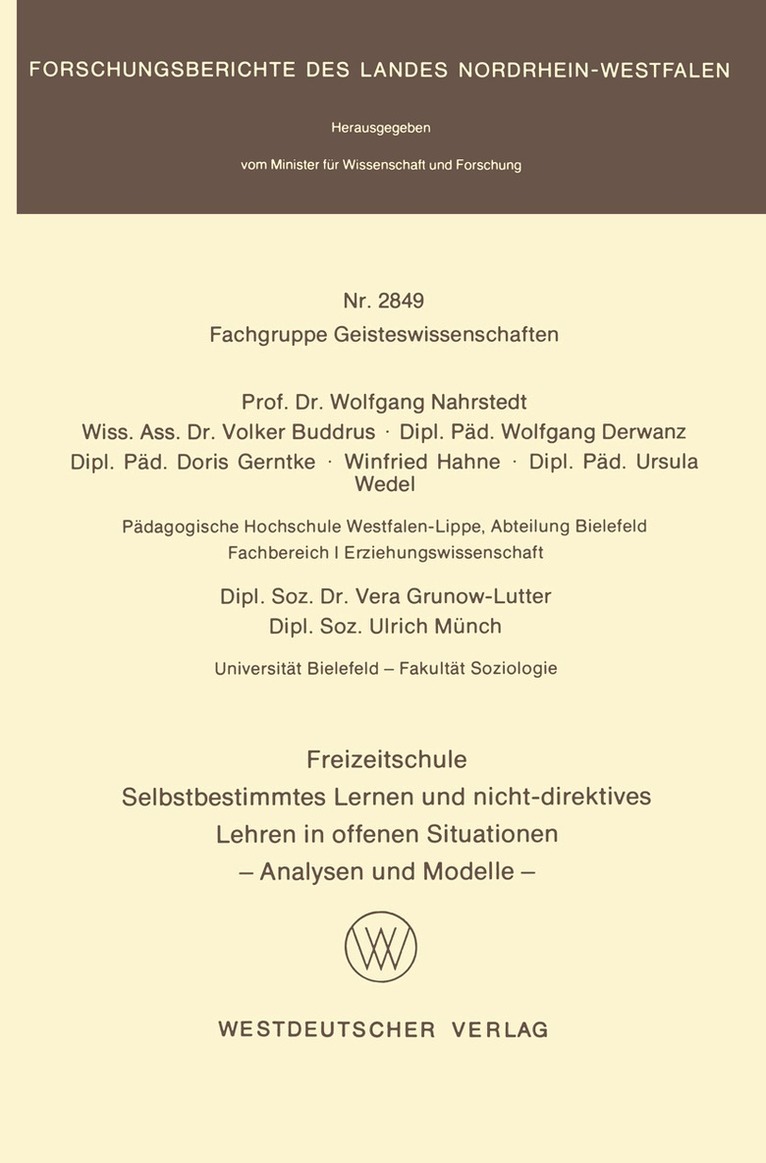 Wolfgang Nahrstedt - Freizeitschule, Häftad