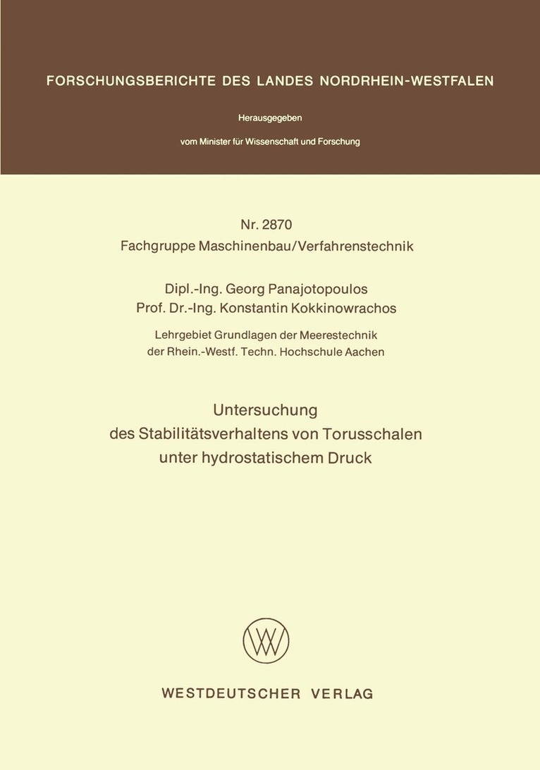 Georg Panajotopoulos - Untersuchung des Stabilitätsverhaltens von Torusschalen unter hydrostatischem Druck, Häftad