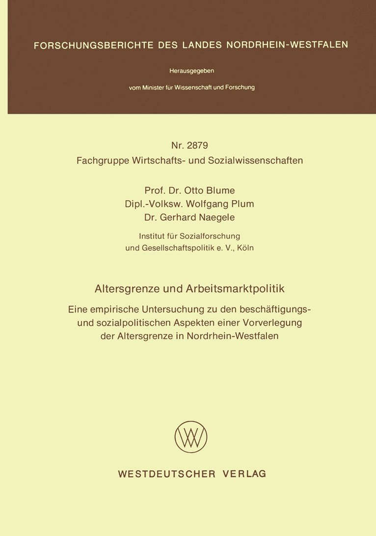 Otto Blume - Altersgrenze und Arbeitsmarktpolitik, Häftad