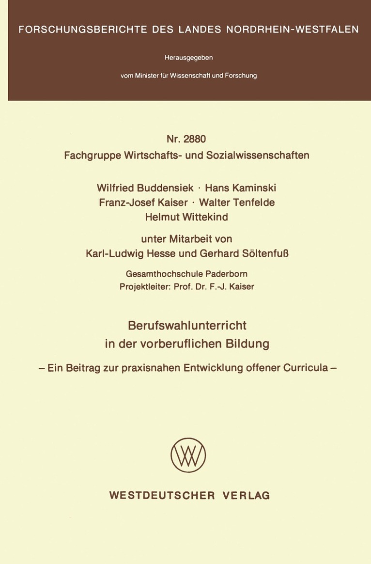Wilfried Buddensiek - Berufswahlunterricht in der vorberuflichen Bildung, Häftad