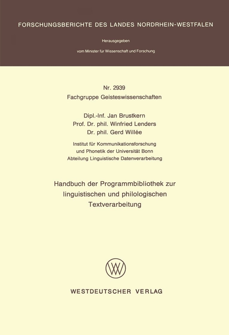 Jan Brustkern - Handbuch der Programmbibliothek zur linguistischen und philologischen Textverarbeitung, Häftad