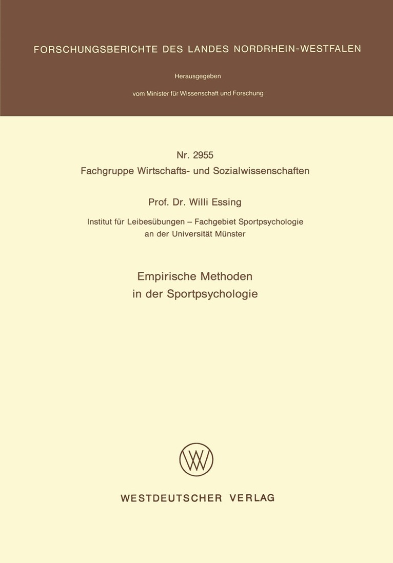 Willi Essing - Empirische Methoden in der Sportpsychologie, Häftad
