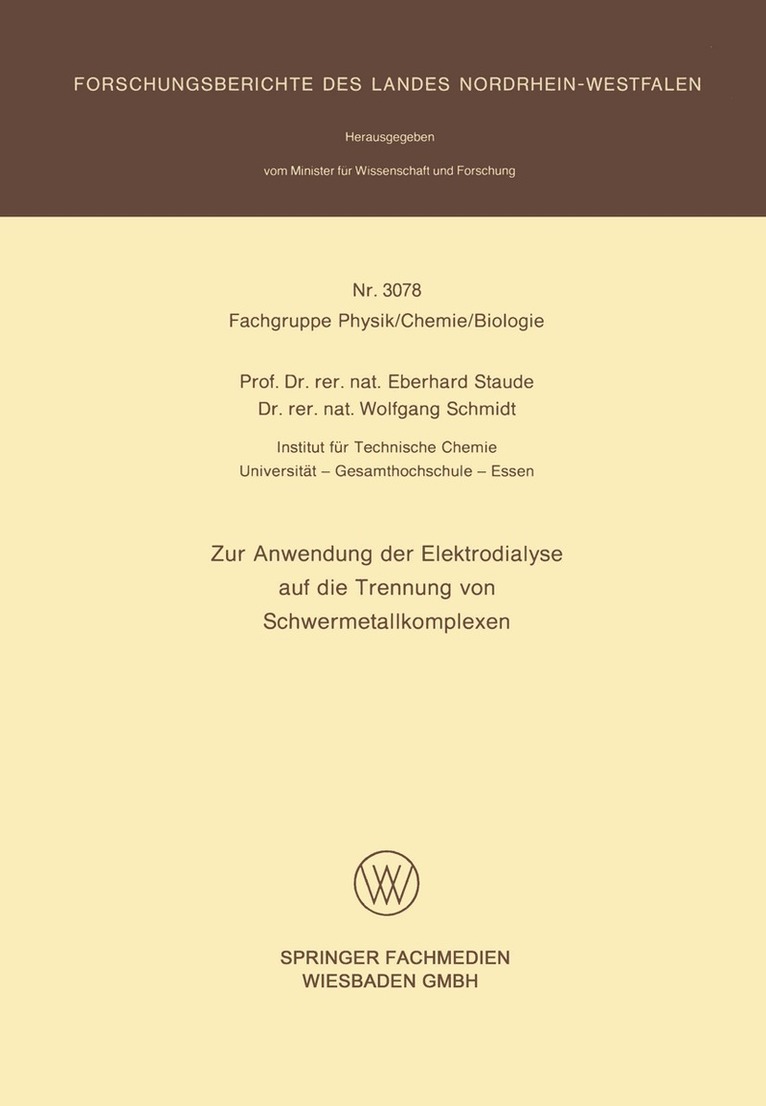 Eberhard Staude - Zur Anwendung der Elektrodialyse auf die Trennung von Schwermetallkomplexen, Häftad