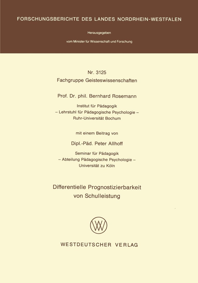 Bernhard Rosemann - Differentielle Prognostizierbarkeit von Schulleistung, Häftad