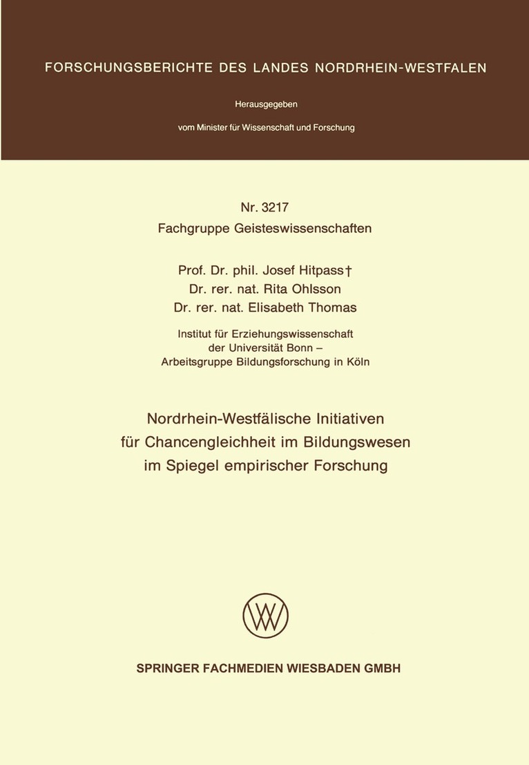 Josef Hitpass - Nordrhein-Westfälische Initiativen für Chancengleichheit im Bildungswesen im Spiegel empirischer Forschung, Häftad