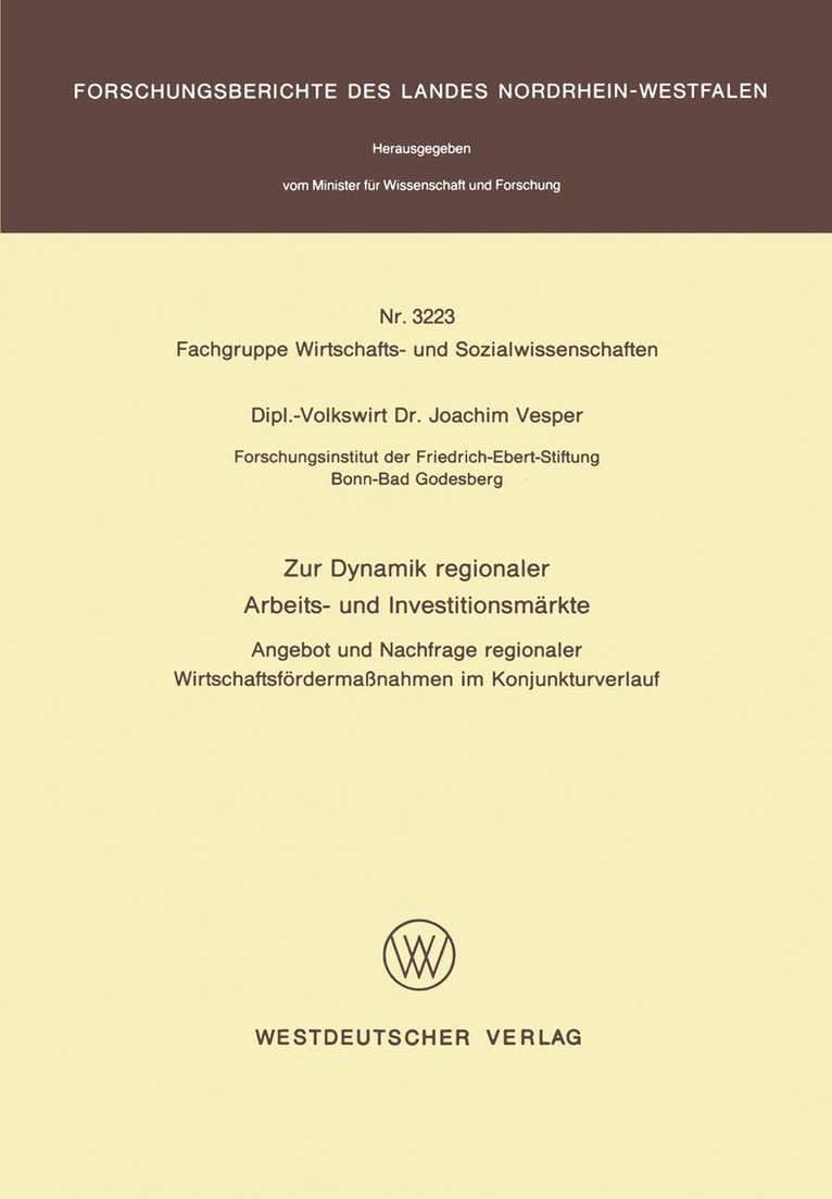 Joachim Vesper - Zur Dynamik regionaler Arbeits- und Investitionsmärkte, Häftad