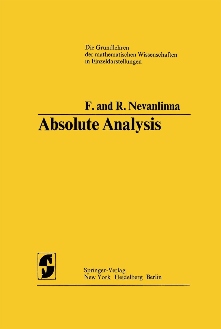 Frithjof Nevanlinna, Rolf Nevanlinna, Phillip Emig - Absolute Analysis, Inbunden
