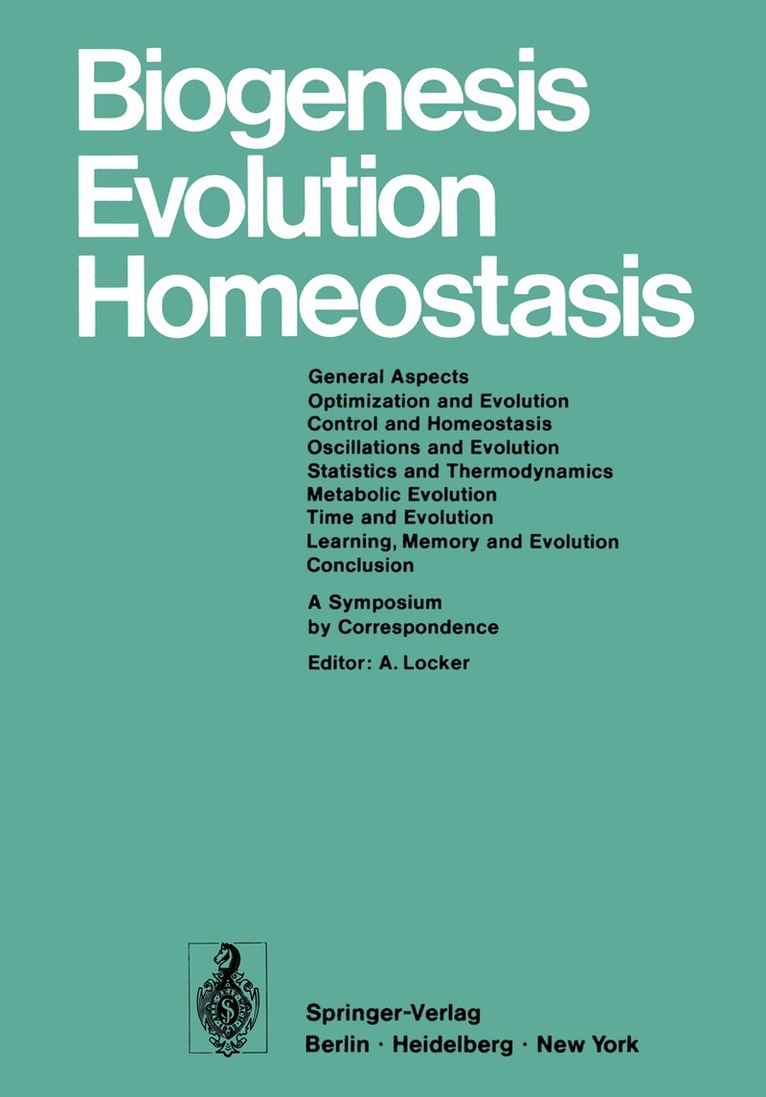 Alfred Locker - Biogenesis Evolution Homeostasis, Häftad