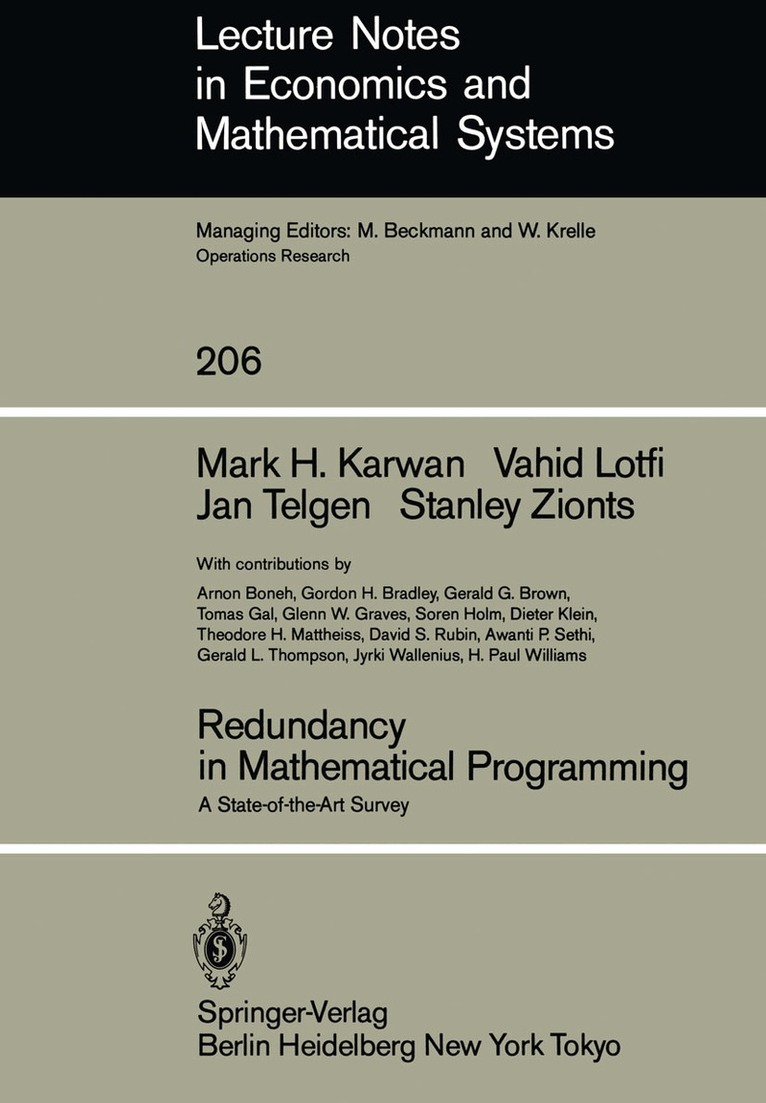 M.H. Karwan, V. Lotfi, J. Telgen, S. Zionts, M.H. Karwan - Redundancy in Mathematical Programming, Häftad
