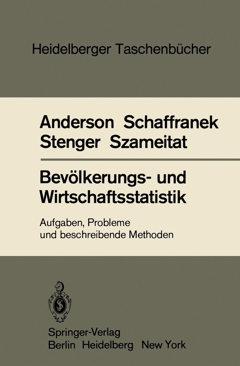 O. Anderson, M. Schaffranek, H. Stenger, K. Szameitat, O. Anderson, M. Schaffranek - Bevölkerungs- und Wirtschaftsstatistik, Häftad