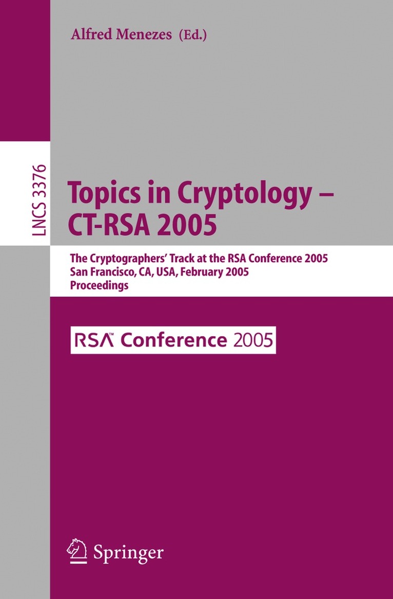 Alfred John Menezes - Topics in Cryptology -- CT-RSA 2005, Häftad