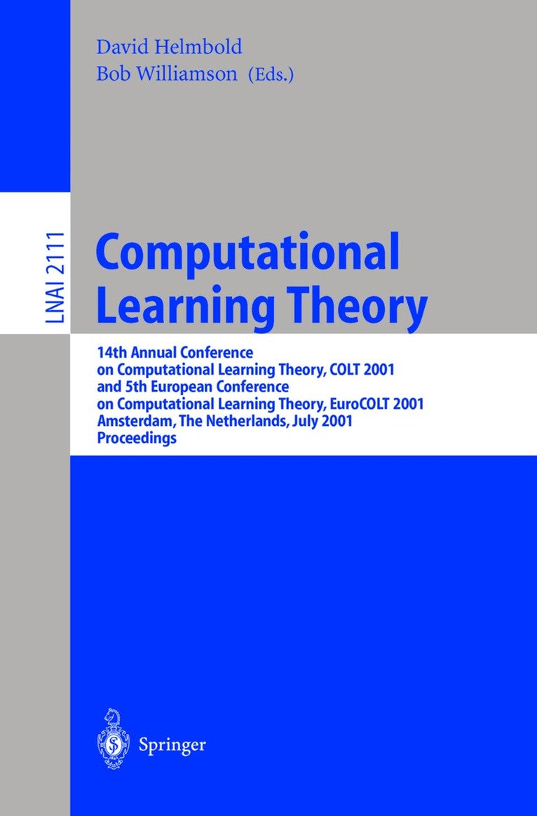 David Helmbold, Bob Williamson - Computational Learning Theory, Häftad