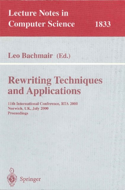 Leo Bachmair - Rewriting Techniques and Applications, E-bok