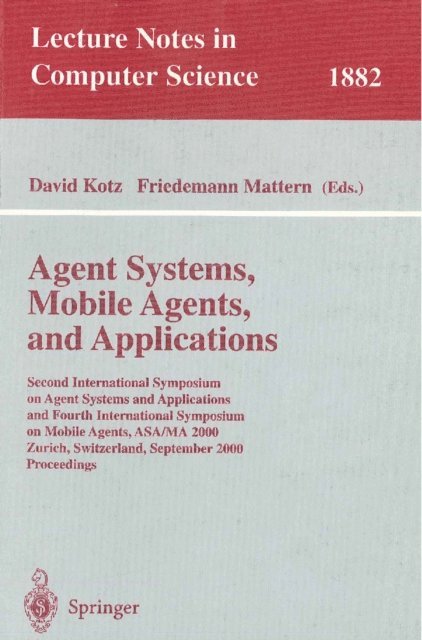 Friedemann Mattern, David Kotz - Agent Systems, Mobile Agents, and Applications, E-bok