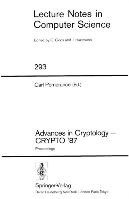 Carl Pomerance - Advances in Cryptology - CRYPTO '87, E-bok
