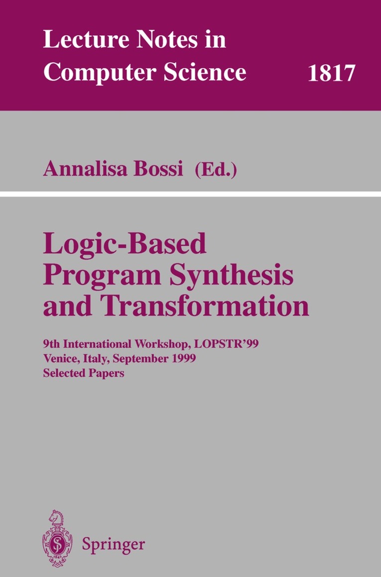 Annalisa Bossi - Logic-Based Program Synthesis and Transformation, Häftad