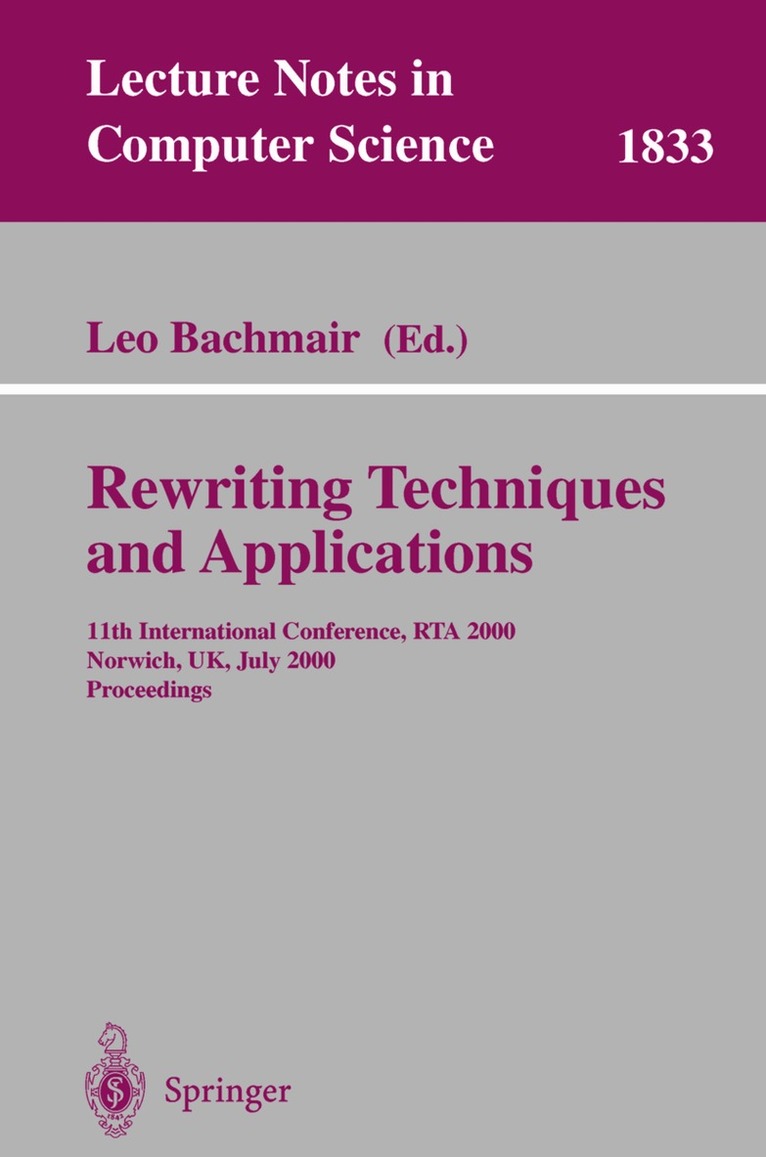Leo Bachmair - Rewriting Techniques and Applications, Häftad