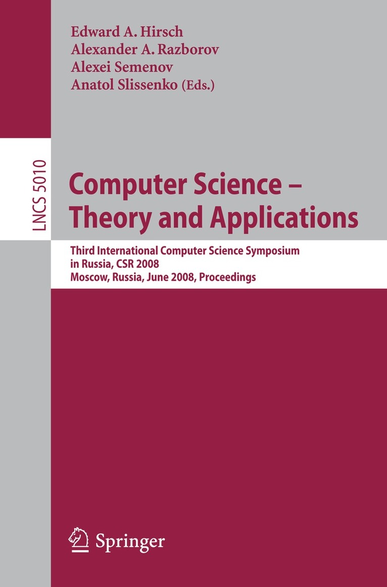 Edward A. Hirsch, Alexander A. Razborov, Alexei Semenov, Anatol Slissenko - Computer Science - Theory and Applications, Häftad