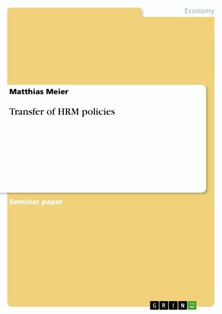 Matthias Meier - Transfer of HRM policies, E-bok