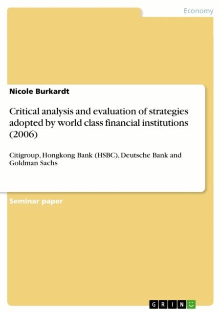 Nicole Burkardt - Critical analysis and evaluation of strategies adopted by world class financial institutions (2006), E-bok