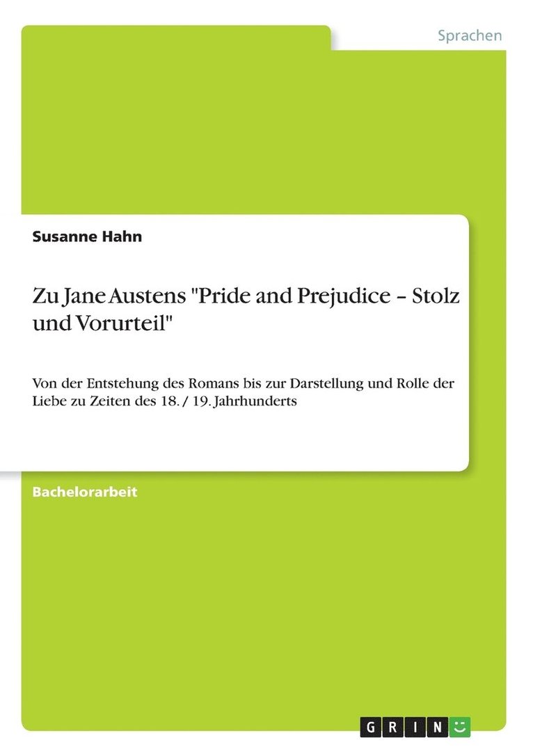 Susanne Hahn - Zu Jane Austens "Pride and Prejudice - Stolz und Vorurteil", Häftad