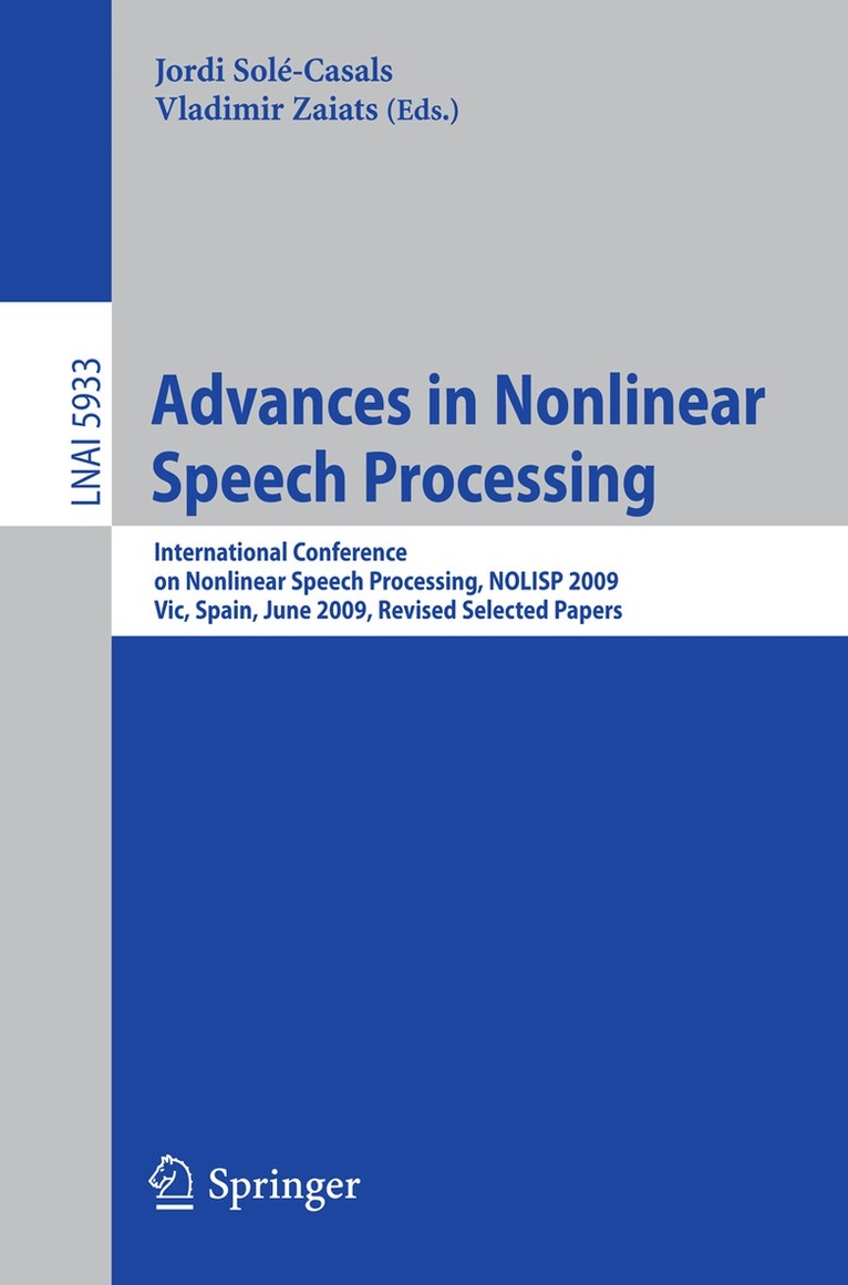 Jordi Sole-Casals, Vladimir Zaiats - Advances in Nonlinear Speech Processing, Häftad