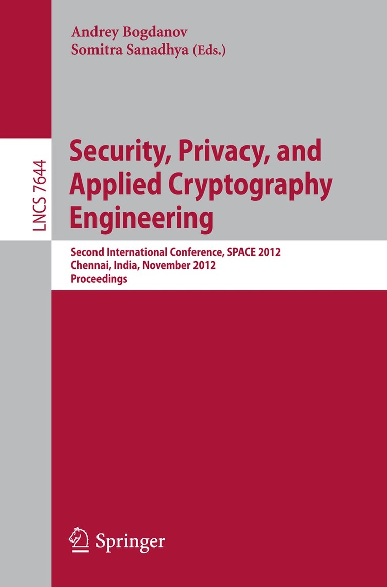 Andrey Bogdanov, Somitra Sanadhya - Security, Privacy, and Applied Cryptography Engineering, Häftad