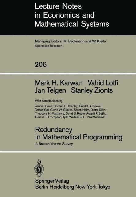 S. Zionts, J. Telgen, V. Lotfi, M.H. Karwan, M.H. Karwan - Redundancy in Mathematical Programming, E-bok
