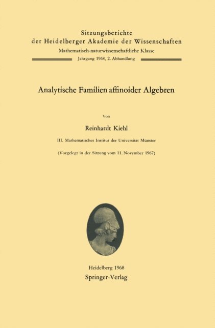 Reinhardt Kiehl - Analytische Familien affinoider Algebren, E-bok