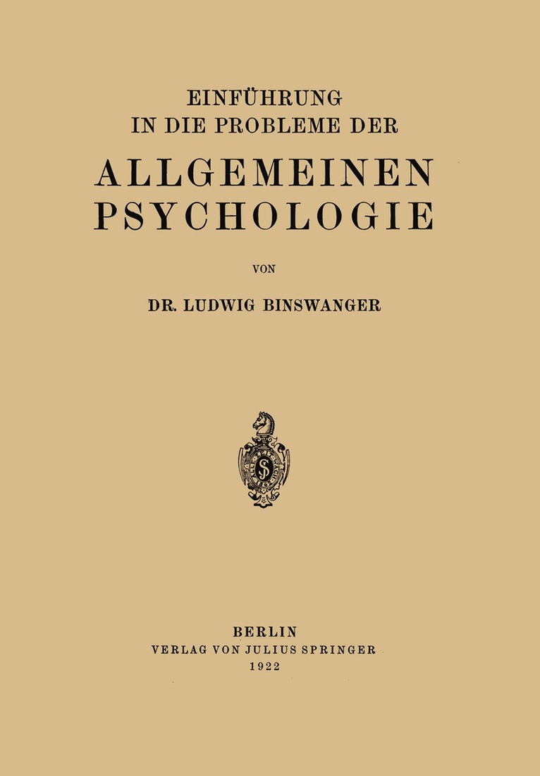 Ludwig Binswanger - Einführung in die Probleme der Allgemeinen Psychologie, Häftad
