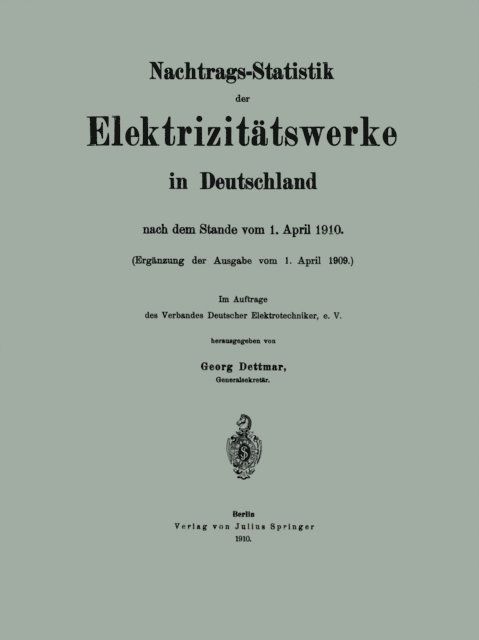 Georg Dettmar, Werner Hoche, Hans Peters, Hue de Grais - Nachtrags-Statistik der Elektrizitätswerke in Deutschland, E-bok