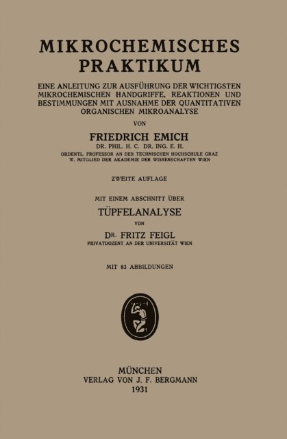 Fritz Feigl, Friedrich Emich - Mikrochemisches Praktikum, E-bok