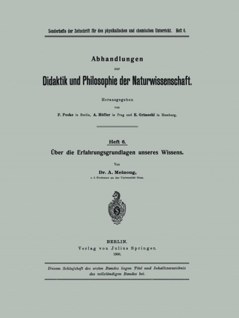 A. Meinong - Über die Erfahrungsgrundlagen unseres Wissens, E-bok