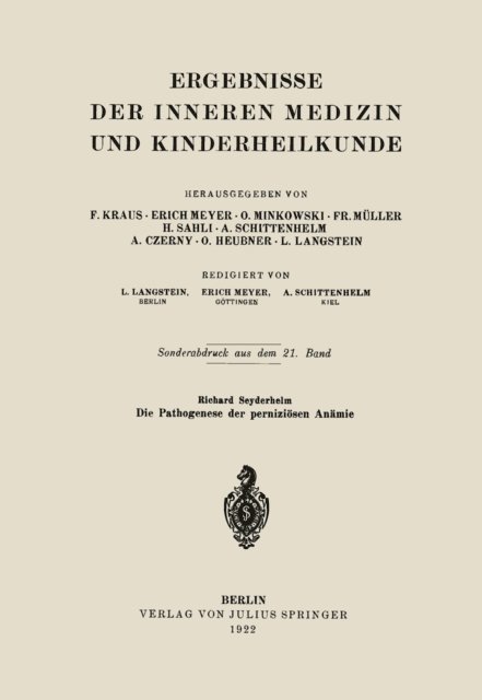 Richard Seyderhelm - Die Pathogenese der perniziösen Anämie, E-bok