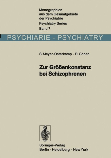 Rudolf Cohen, Susanne Meyer-Osterkamp - Zur Größenkonstanz bei Schizophrenen, E-bok
