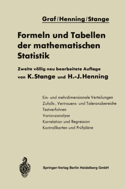 Hans-Joachim Henning, Kurt Stange, NA Graf - Formeln und Tabellen der mathematischen Statistik, E-bok
