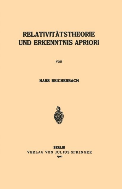 Hans Reichenbach - Relativitätstheorie und Erkenntnis Apriori, E-bok
