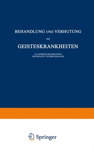 Carl Schneider, H. Spatz, E. Rudin, O. Foerster, O. Bumke - Behandlung und Verhütung der Geisteskrankheiten, E-bok