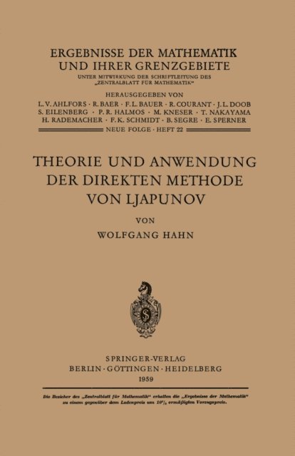 Wolfgang Hahn - Theorie und Anwendung der direkten Methode von Ljapunov, E-bok