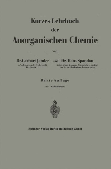 Hans Spandau, Gerhart Jander - Kurzes Lehrbuch der Anorganischen Chemie, E-bok