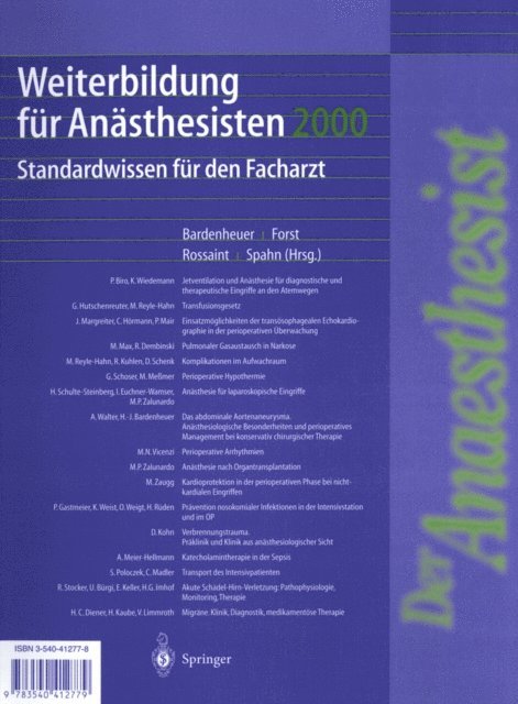 D.R. Spahn, R. Rossaint, H. Forst, H.J. Bardenheuer - Weiterbildung für Anästhesisten 2000, E-bok