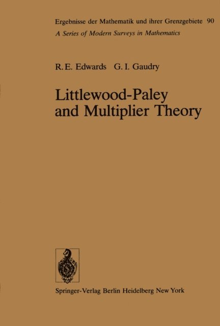 G. I. Gaudry, R. E. Edwards - Littlewood-Paley and Multiplier Theory, E-bok