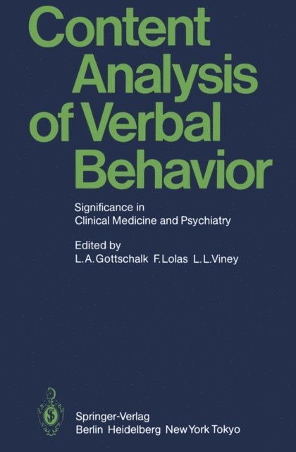 Linda L. Viney, Fernando Lolas, Louis A. Gottschalk - Content Analysis of Verbal Behavior, E-bok