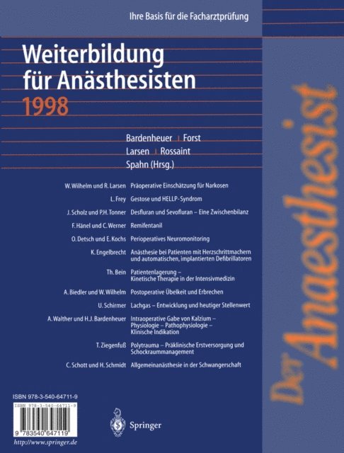 D.R. Spahn, R. Rossaint, R. Larsen, H. Forst, H.J. Bardenheuer - Der Anaesthesist Weiterbildung für Anästhesisten 1998, E-bok