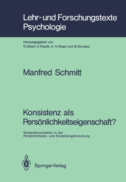 Manfred Schmitt - Konsistenz als Persönlichkeitseigenschaft?, E-bok