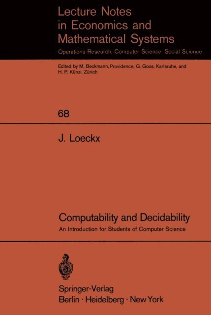 J. Loeckx - Computability and Decidability, E-bok