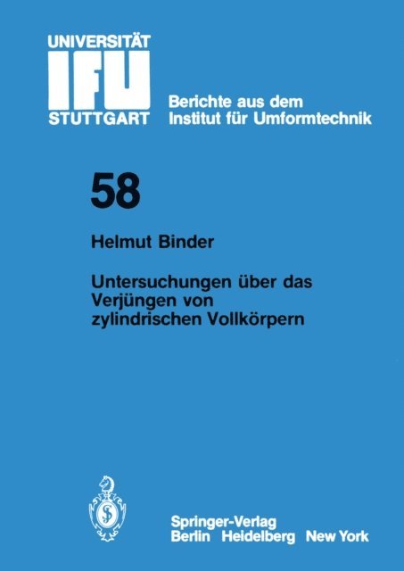 H. Binder - Untersuchungen über das Verjüngen von zylindrischen Vollkörpern, E-bok