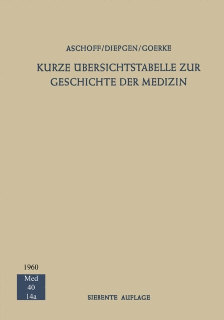 Ludwig Aschoff - Kurze Übersichtstabelle zur Geschichte der Medizin, E-bok